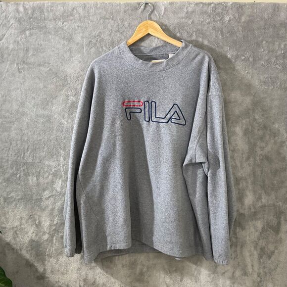 FILA Spell Out Fleece Sweatshirt Embroidered Logo Grey Men’s Size XXL - Picture 1 of 14
